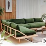 light wood L-shaped sectional couch