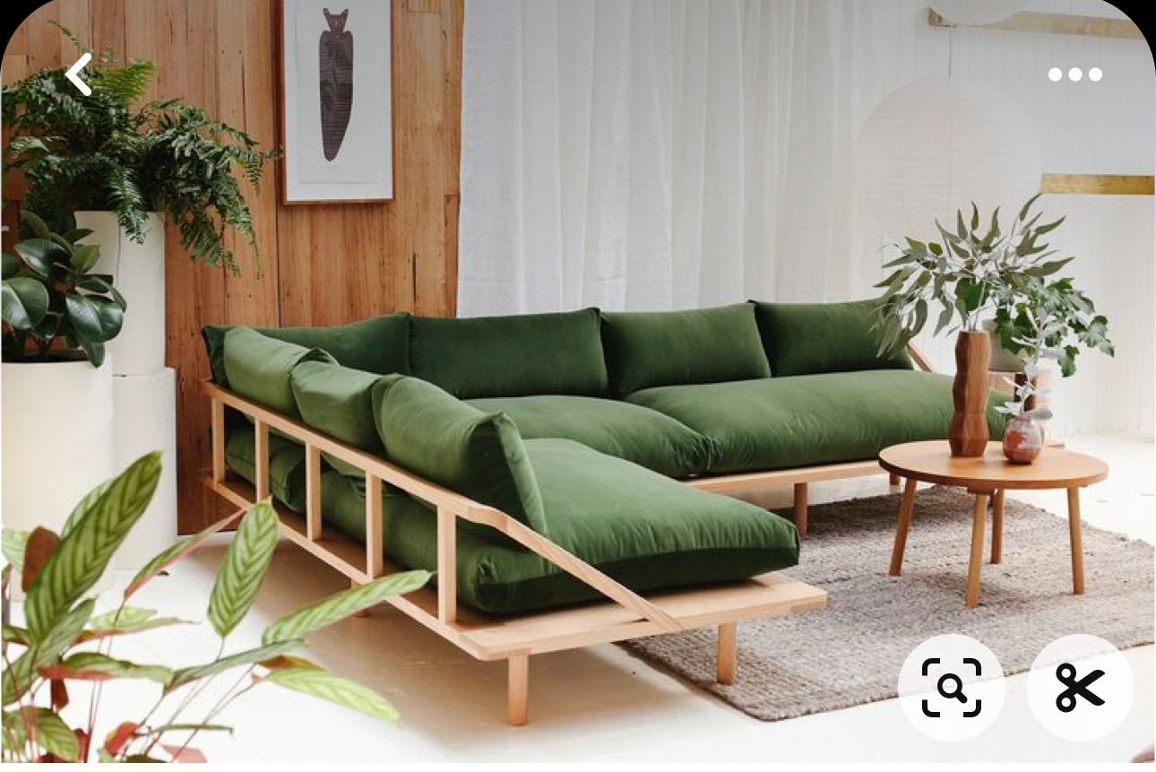 light wood L-shaped sectional couch