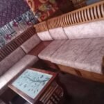 Wooden L-shaped corner sofa set