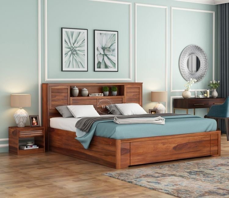 Wood  Bed With Storage