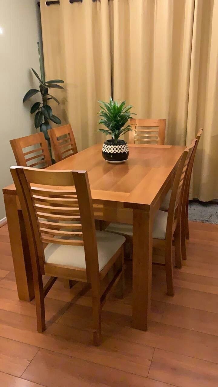 Rectangular Wooden 6 Chair Dining Table Set