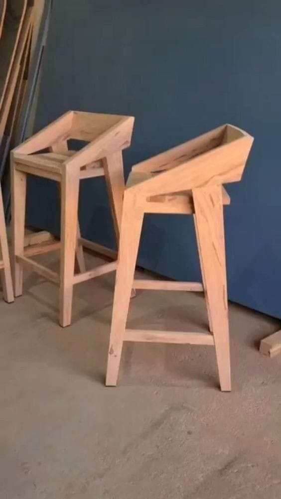 Solid wood geometric bar stool