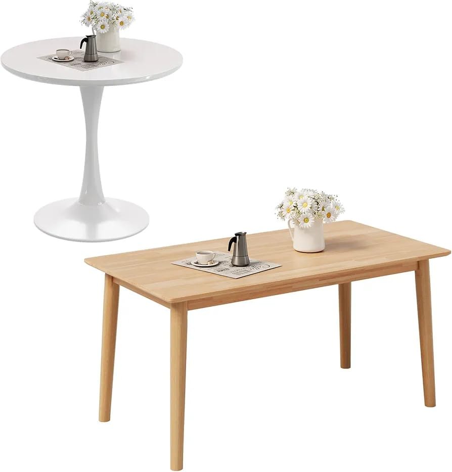 Rectangular Wooden Dining Table | White Round Tulip Bistro Table